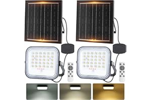 Aigostar - Foco proyector LED solar con mando a distancia,4000mAH,gran panel solar y batería de gran capacidad,regulable 3000/4000/6500K,Función crepuscular,Luz solar para exterior y jardín,2 piezas.