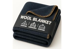 JMR USA INC. JMR Wool Camping Blanket - Warm Heavy Car Blanket & Camp Quilt - Survival Emergency Blanket for Sleeping Outdoors - Multi-Use Wool Blanket for Camping, Car & Home - 80% Wool, Navy, 66X90