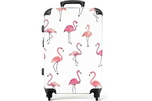 NoBoringSuitcases.com Valise Enfant, Grande Valise, Valise Enfant Fille, Valise 23kg, avec TSA, Valise pour Enfant, Valise Fille, Valise Grande Taille (67cm - 72L) (Motif Flamant Rose - Blanc)