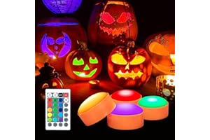 Litake Halloween Kürbis Lichter, 4PCS Jack O' Laterne LED Licht mit Fernbedienung und Timer 16 Farben Batteriebetriebene Flammlose Kerzen für Kürbis Halloween Deko