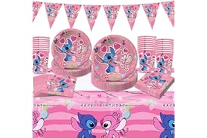 CRUSWARD Set Compleanno Bambina, Stoviglie per Feste di Compleanno Piatti Compleanno Bambino Bicchieri Tovaglioli Tovaglie Kit Compleanno per Decorazioni Compleanno (Stile 2)