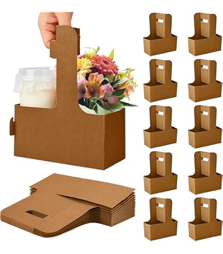 Kraft Cofee Drink Carrier With Handle - 30 Pack 2 Cup Kraft Paperboard Cup Holder Bulk Disposable Cardboard Drink Carrier For 12-32 OZ Drinks