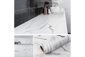 Livelynine Vinilo Encimera Cocina Marmol Blanco con Vena Rosa Impermeable Papel Pintado Pared Autoadhesivo Marmol Cocina Baño Vinilo Adhesivo Muebles Armarios Mesas Papel Adhesivo 40CMx2M