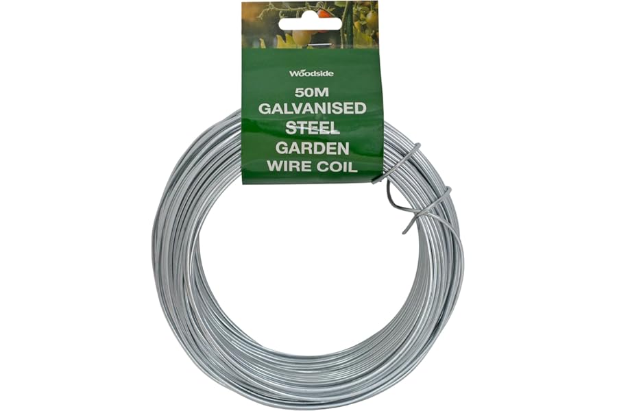 Woodside Galvanised Steel Garden Wire 2mm x 50m – Strong, Rust-Resistant & Multi-Purpose for Plant Support & Ties, Wire Fencing + Crafts & DIY