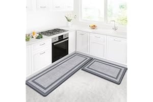 LuxStep Kitchen Mat [2 PCS] Cushioned Kitchen Rugs Thick Kitchen Mats Anti-Fatigue Floor Comfort Mat,Non-Slip Standing Desk Mat,Waterproof Kitchen Rug Set for Kitchen,Floor,Office,Classic Gray