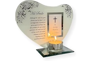 THORNESS HIS SMILE GLASS MEMORIAL CANDLE HOLDER AND PHOTO FRAME | thinking of you gifts | Dad memorial gift | memory gifts for Pops, Father, Dad, Granddad, Grandfather