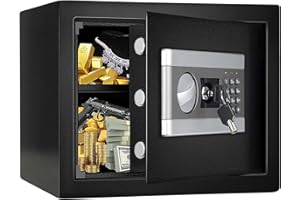 Coffre-fort Alarme à Serrure Electronique, BITOWAT 28L Coffre Fort Ignifuge avec Trois Boulons Coffre de Rangement Sécurisé avec Clavier et Verrouillage par Clé pour Domicile, Hôtel, Bureau Noir