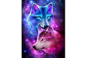 MXJSUA 5D Diamond Painting Kit Completo Diamond Painting Lupi Pittura Diamante 5D Kit Diamond Painting Lupi Bianco Ricamo Strass Punto Croce Kit per Pittura a Mosaico 5D Lupo Blu e Lupo Rosa 30X40 cm