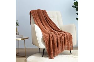 CREVENT - Manta Decorativa rústica Tejida para el sofá, la Silla, la Cama o para Viajes, cálida, Ligera y Suave, para Todas Las Estaciones, (127 X 152 cm, Color Caramelo/Naranja óxido)