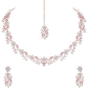 Atasi International American Diamond AD with Colorful Crystal Necklace Jewellery Set for Women/Girls | Perfect for Weddings, Parties & Festive Occasions