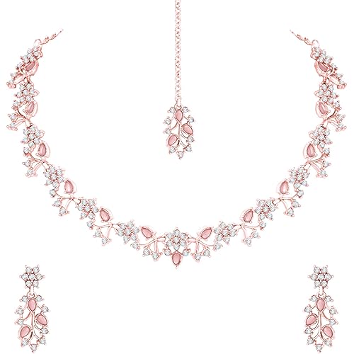 Atasi International American Diamond AD with Colorful Crystal Necklace Jewellery Set for Women/Girls | Perfect for Weddings, Parties & Festive Occasions