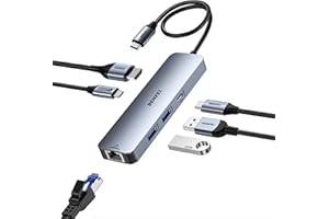 BENFEI Hub USB C 6 w 1 z HDMI (4K@60Hz), 2 USB-A, 1 USB-C do transmisji danych, ładowanie 100 W, Gigabit Ethernet, silikonowy kabel nieplączący się Zgodny z MacBookiem Pro/Air, iPadem Pro, iMacem