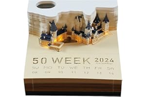 PGTC Bloc de notas 3D con calendario 2024, 3D con castillo mágico semanal, bloc de notas con luz y soporte, calendario de mesa, almohadilla de notas DIY decoración regalo (Castle)