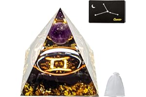VBNZBK Piramide di Ametista, Cristalloterapia Pietre, 12 Segni Zodiacali, Piramide di Cristallo, con 1 Biglietto e 1 Sacchetto Regalo in Rete, Spirituali Decorazione Regalo per Donne Uomini(Gemelli)