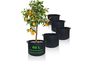‎KUGARD KUGARD Pflanzsack aus Vliesstoff | 5X Set 65 Liter | Stabile Pflanztasche mit Griffen für Kräuter Gemüse Tomaten Kartoffeln Erdbeeren Blumen auf dem Balkon & im Garten | Grow Bags Ø45,5cm x H40cm