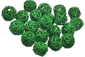 OUGUAL 20 Piezas Bolas de ratán Mimbre Mesa Boda Fiesta Navidad decoración 3cm Pasto Verde