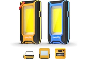 WARSUN Linterna de Trabajo Portátil Linterna Taller LED Recargable 1500 Lumens COB LED Lámpara con Base Magnético y Gancho para Hogar, Taller, Automóviles, Camping, Emergencia (Amarillo+Azul)