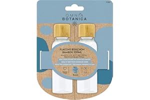 OMNIA BOTANICA - Flacons capuchon bambou 100ml x2 - Vide en plastique - Idéal voyage, décoration salle de bain, cosmétiques DIY - Bouteille de voyage - Bagage cabine