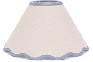 ValueLights | Small Natural Linen Tapered Light Shade with Blue Scallop Trim for Table Lamp | Lamp Shades, Home Décor & Improvement Essential | 270mm Shade Width