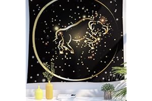Berkin Arts Tapisserie décorative pour tenture murale en tissu polyester de qualité supérieure Art spatial Or galactique orné Symbole du signe du zodiaque Taureau 150 x 200 CM