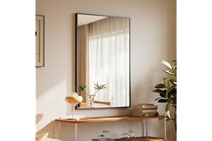 ‎BEAUTYPEAK BEAUTYPEAK 81x61cm Rechteckiger Wandspiegel, Badezimmerspiegel mit schwarzem Aluminiumrahmen, Bruchsicherer Wandspiegel für Bad, Schlafzimmer, Wohnzimmer, Rectangular Bathroom Mirror