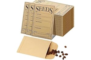 ARROMI 100 Pcs Seed Packets Envelopes, Seed Packets, Small Brown Paper with Types Name Template Sealing Saving Envelopes for Saving Collecting (8x12cm)