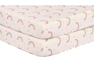 INDUS TEXTILES 100% Egyptian Cotton Cot Bed Fitted Sheet Thread Count 200 2 Pack - Rainbow - 70 x 140 cm