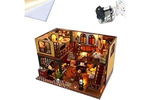 TOPBSFARNY Kit de casa de muñecas en miniatura, casa de muñecas de madera con muebles y luz LED, rompecabezas vintage de construcción de modelo de loft para manualidades decorativas del hogar