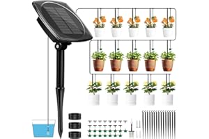 Dekofun Automatic Watering System Solar Irrigation System, Greenhouse Drip Irrigation Kits with 12 Timer & 15 Drippers & 15m Hose, Anti-siphon Self Watering Devices for Plant Balcony Garden