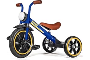 KRIDDO Kids Tricycles Age 2 Years to 5 Years, 12 Inch Puncture Free Rubber Wheel w Front Light, Adjustable Seat Height, Gift Toddler Tricycles for 2-5 Year Olds, Trikes for Toddlers, Blue