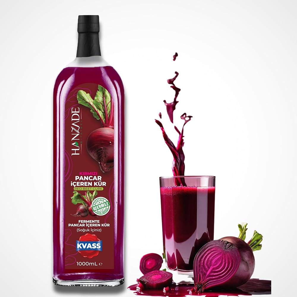 Hanzade Bitkisel Pancar Kvass Fermente Kırmızı Pancar İçeren Kür 1 Litre Cam Şişe