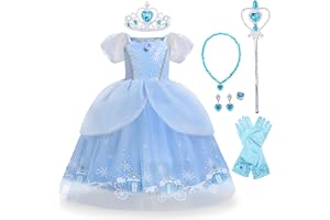 AmzBarley Princess Dress for Little Girls Fancy Cosplay Costume 2-10 Years | With 6PCS Accessories Set, Puffy Sleeve Tulle Party Outfits, For Halloween Birthday World Book Day Cosplay