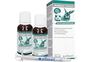 Alfavet RodiCare Immun - Alimento complementario para Conejos, cobayas y pequeños roedores - Refuerzo inmunitario - 2 x 15ml con jeringa dosificadora
