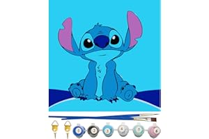 MIZT Peinture par Numéros pour Enfant Adulte, Stitch Peinture, Loisir créatif, Kit de Peinture à l'huile sur Toile Bricolage avec pinceaux Peinture de Dessin de Pigment Acrylique 20x20 cm
