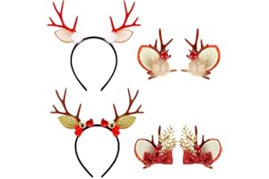 BEIPEGIN 4PCS Diadema Reno Navidad Pinzas Pelo Navidad, Pinzas Navidad Diademas Navideñas con Cuernos Reno y Orejas Reno, Cuernos Reno Accesorios Pelo Niña Adultos para Fiesta Navidad y Complementos Navideños