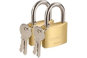 SEPOX® Marine Grade Outdoor Padlocks Keyed Alike, 40mm Heavy-Duty Solid Brass Lock Weather Proof, SUS304 Stainless Steel Long-Shackle, Rust Proof for Warehouse Garage Shed (2X Brass 40mm)