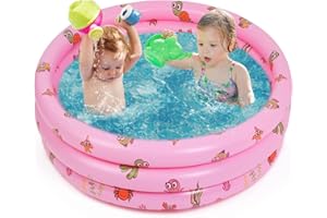 SHOKAN Paddling Pool for Kids, 130cm/51.2in Round Inflatable Baby Kiddie Pool, Portable 3 Rings Toddler Swimming Pool with Bubble Bottom, Indoor Outdoor Girls Boys Paddling Pool for Garden Backyard