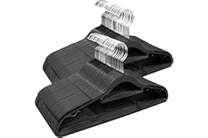 ABHENG 50 Stück Kleiderbügel, Rutschfester Kunststoffbügel, Platzsparender Bügel, 360° Drehbarer Haken, Dicke 0,5 cm, 42 cm lang, für Mäntel, Kleider, Hemden, Schwarz + Silber, APY0350B