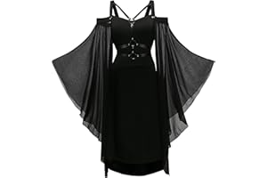 CNVAUIE Renaissance Kostüm Frauen Mittelalterliches Kleid mit Trompetenärmel Gotisch Maxikleid Karneval Halloween Party