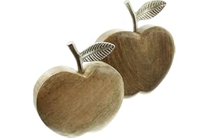 ‎DEKOLEIDENSCHAFT Dekoleidenschaft 2X Dekofigur Apfel aus Mango-Holz Natur & Aluminium in Silber, künstlicher Dekoapfel, Holzapfel, Figurenset