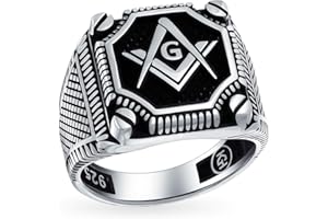 Bling Jewelry Hommes Grande Bague De Maçonnerie Avec Boussole, Incrustée En Trois Tons De Noir, En Argent 925 Oxydé, Fabriquée En Turquie.