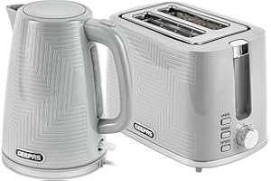 Geepas Opus Kitchen Combo Set, 3000W Electric Kettle and 900W 2 Slice Toaster, 1.7L Cordless Design with Otter Control, 7 Browning Levels, Grey