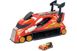 T-Racers Mix ´N Race Thunder Truck– Camión Lanzador con 3 acciones en 1. Incluye 1 vehículo T-Racer Mix ´N Race Exclusivo, Zona para Montar vehículos, Tirador para lanzarlos y Espacio para 7 Coches