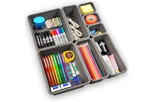 SUNSHINE SMILE Organizer Cassetti Bagno Cucina, 8 Pezzi Divisori Organizzatore Cassetti in Plastica di 3 Dimensioni, Portaposate Separatori Organizer Scrivania Contenitori per Trucchi Bagno Cucina Ufficio