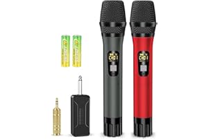 DigitConvert Microphone sans Fil, Wireless Micro Karaoké Portable avec Récepteur, UHF Micro Professionnel Dynamique Microphone à pour système PA,Chant,Karaoke,église,Fête,Mariage