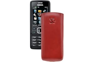 Suncase® Tasche für/Nokia 6300-6300i / Leder Etui Handytasche Ledertasche Schutzhülle Case Hülle *Lasche mit Rückzugfunktion* in rot