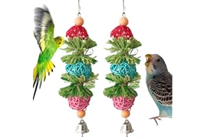 WIDENLISE 2 PCS Bird Toys Set, Natural Corn Cob and Paper Slices Bells Chewing Toy, Budgie Toys, Cage Hanging Foraging Shredder Toy, Bird Cage Accessories for Cockatoos Parakeets Love Birds Finches (B)