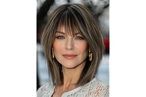 Webshaiy Perruque Femme Naturelle Perruque Bob Dégradée Court avec Frange Volume et Style pour Quinquagénaires Grand-mère Couvre Cheveux Blancs Perruques Synthétique Naturels Blond Mélangé Brun Froid