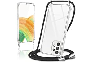 Coiwxmoi Handykette Handyhülle für Samsung Galaxy A33 5G Hülle mit Band 6.4",Transparent Case mit Kette Abnehmbar zum Umhängen Kordel Schutzhülle,Weich Silikon TPU Stoßfest Cover,Schwarz