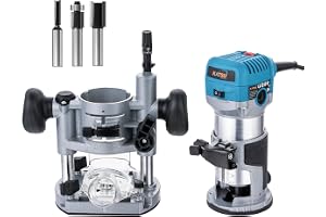 KATSU Tools Elektrisk hyvel/trimmer trä 710 W – mjuk start, dykbas, aluminiumhölje, 3 spänntång (1/4 tum, 6 mm, 8 mm) gör-det-själv